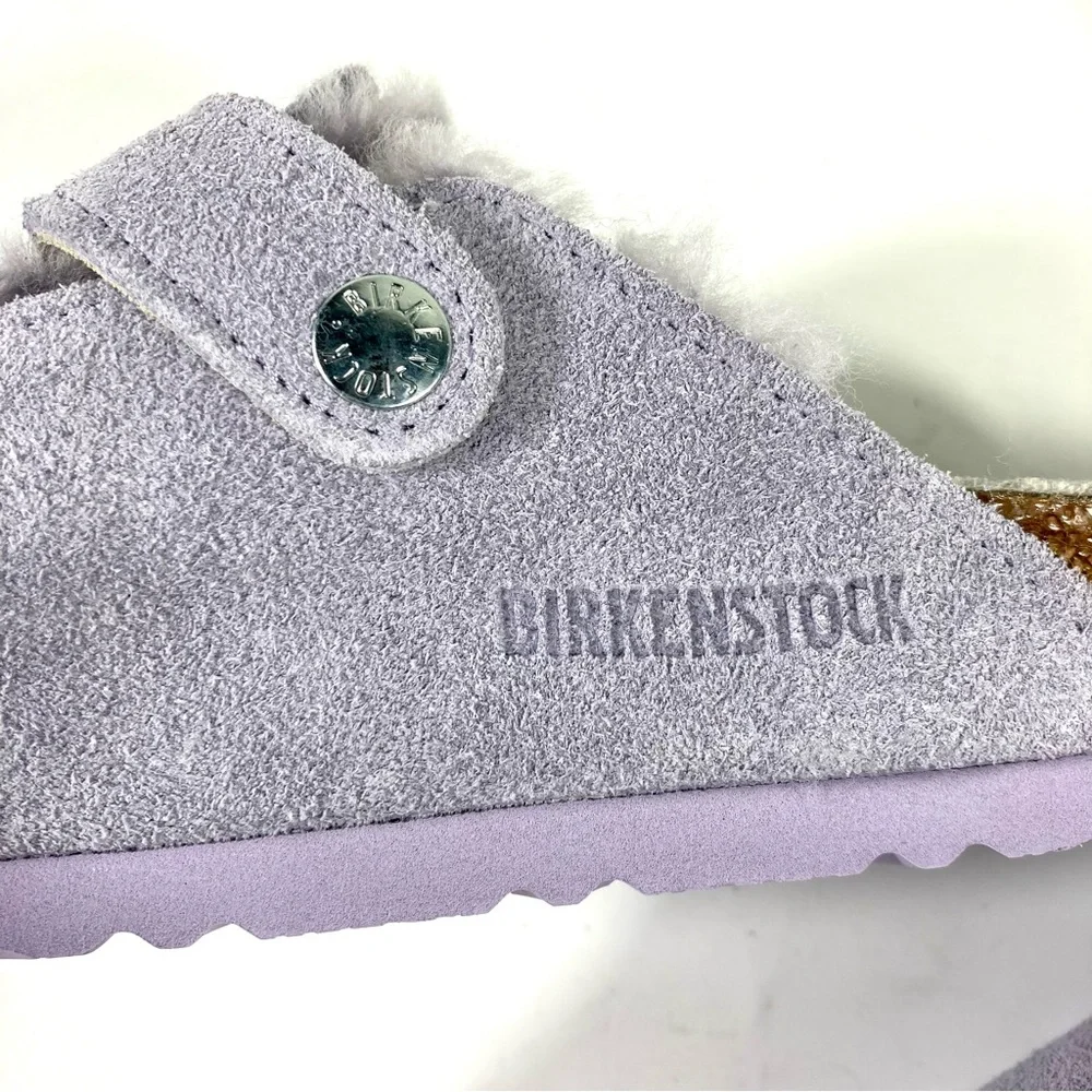 Birkenstock Boston Shearling Suede Clogs Purple Fog - Picture 13 of 17
